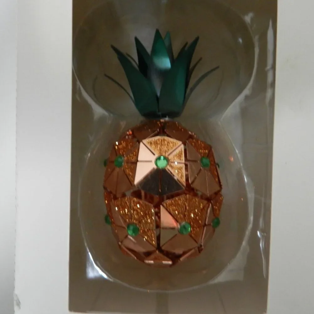 Hallmark Christmas Pineapple Ornament pink green metallic metal fruit 4